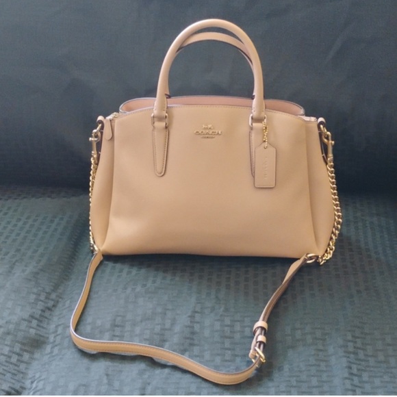 COACH Two-Way Satchel Bag Nude Pebbled Leather  Classic Design - Picture 1 of 16